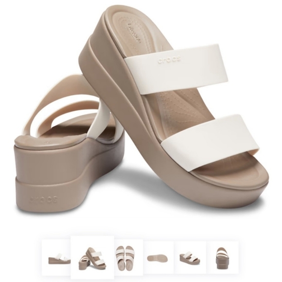 CROCS Shoes - Crocs Women's Size 8 Beige LiteRide Brooklyn Low Wedge Platform Sandal